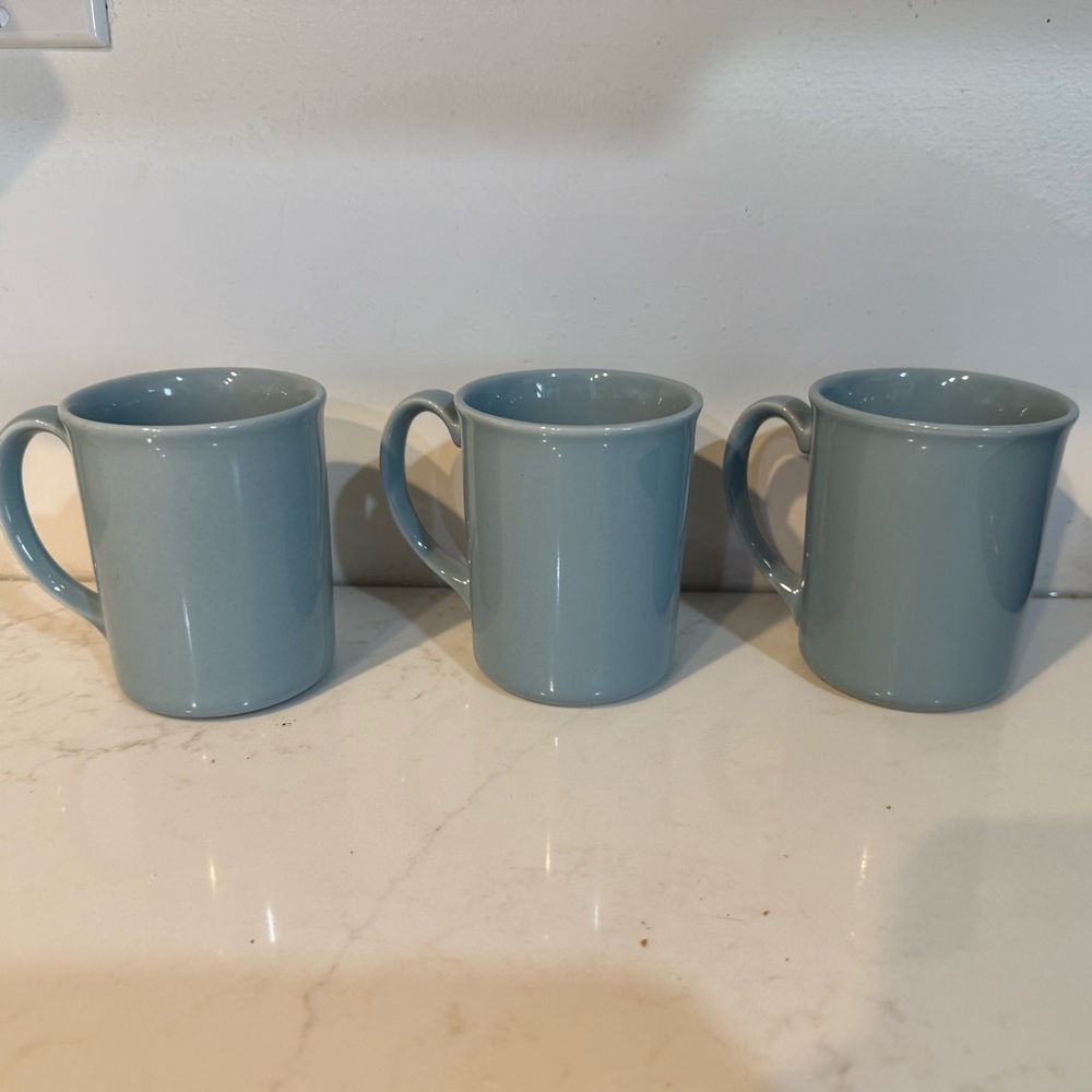 Corelle by Corning Coffee Cups Mugs Ceramic Set 3 Retired Seafoam Green Blue vtg